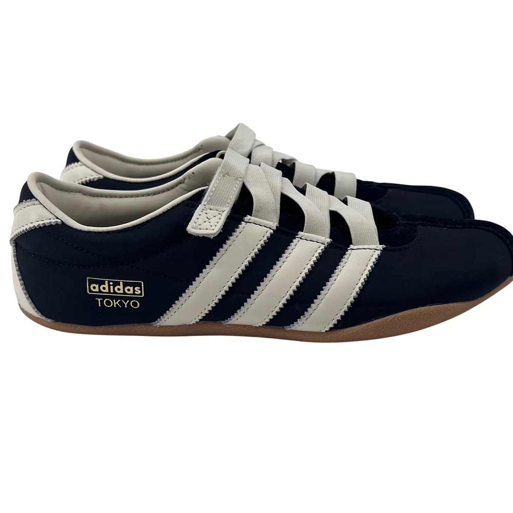 Adidas Tokyo Sneakers Black White Gold AJR4790 Womens 9.5 Elastic Strap Low Top.